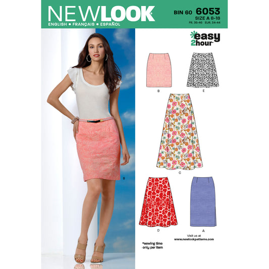 New Look N6053 sewing pattern envelope showing misses' skirts