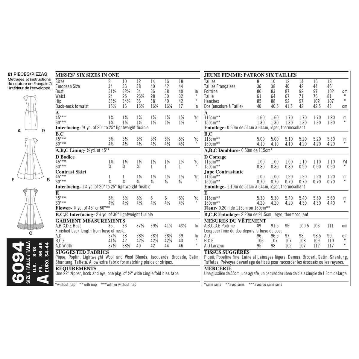 New Look N6094 sewing pattern envelope showing misses' dress
