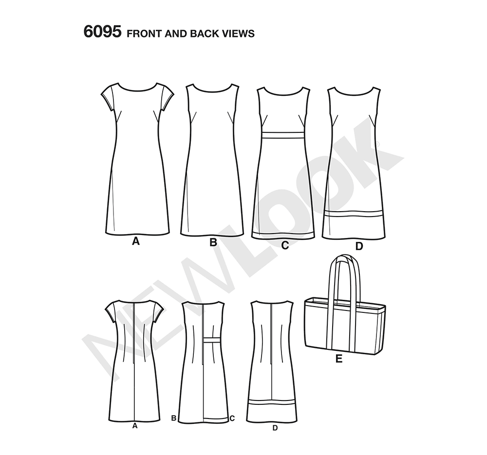 New Look N6095 sewing pattern envelope showing misses' shift dress and tote bag