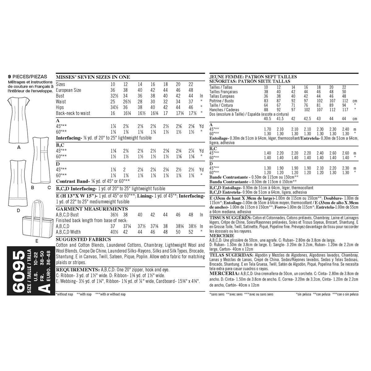 New Look N6095 sewing pattern envelope showing misses' shift dress and tote bag