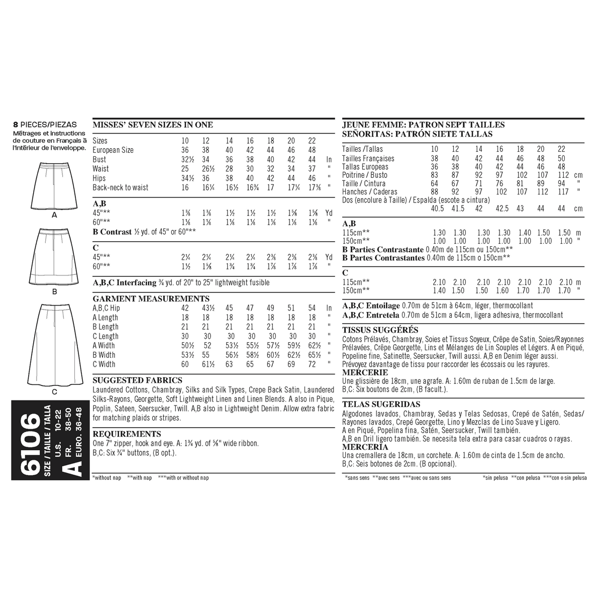 New Look N6106 sewing pattern envelope showing misses' a-line skirt