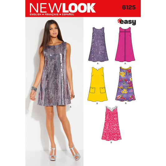 New Look N6125 sewing pattern envelope showing misses' a-line shift dress