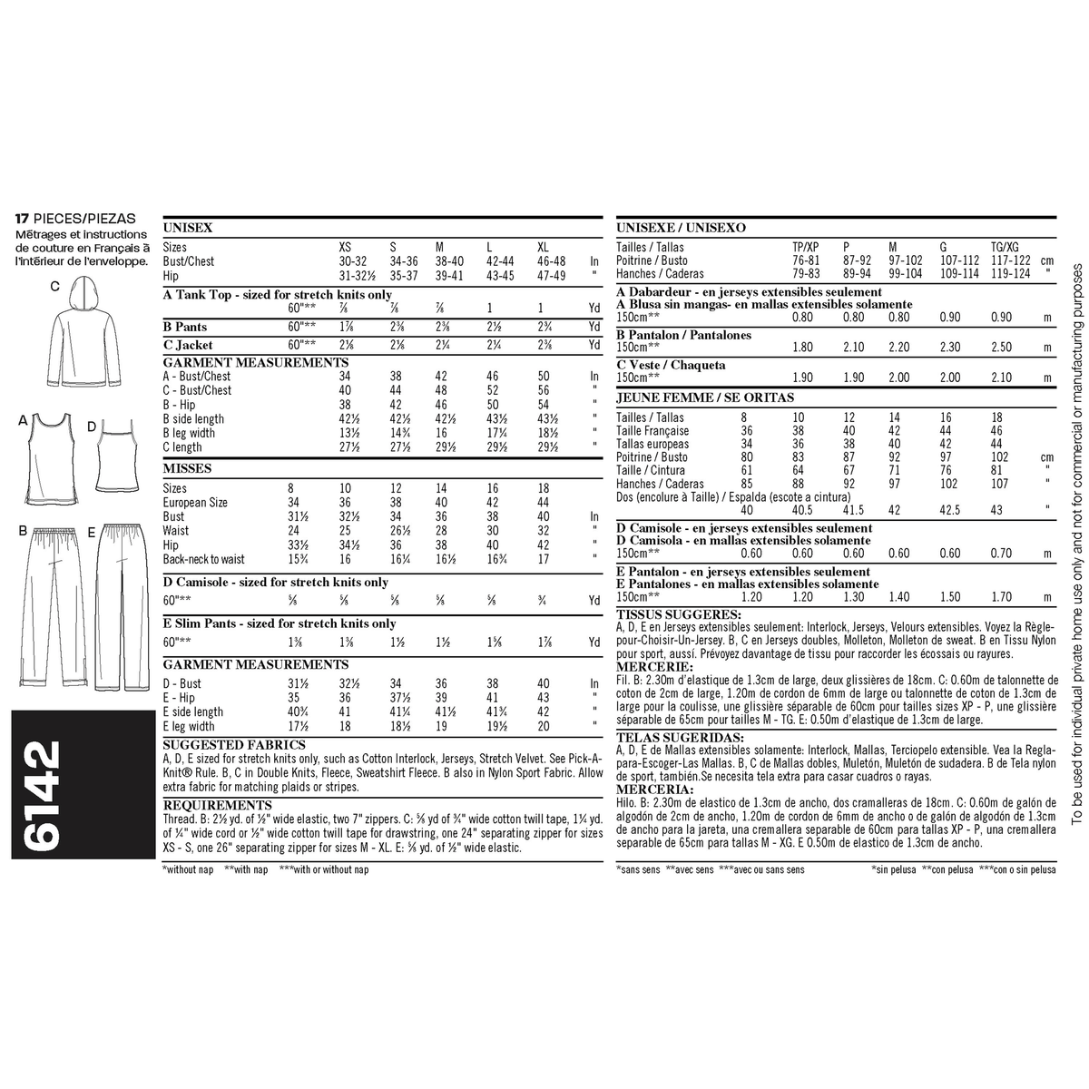 New Look N6142 sewing pattern envelope showing unisex activewear