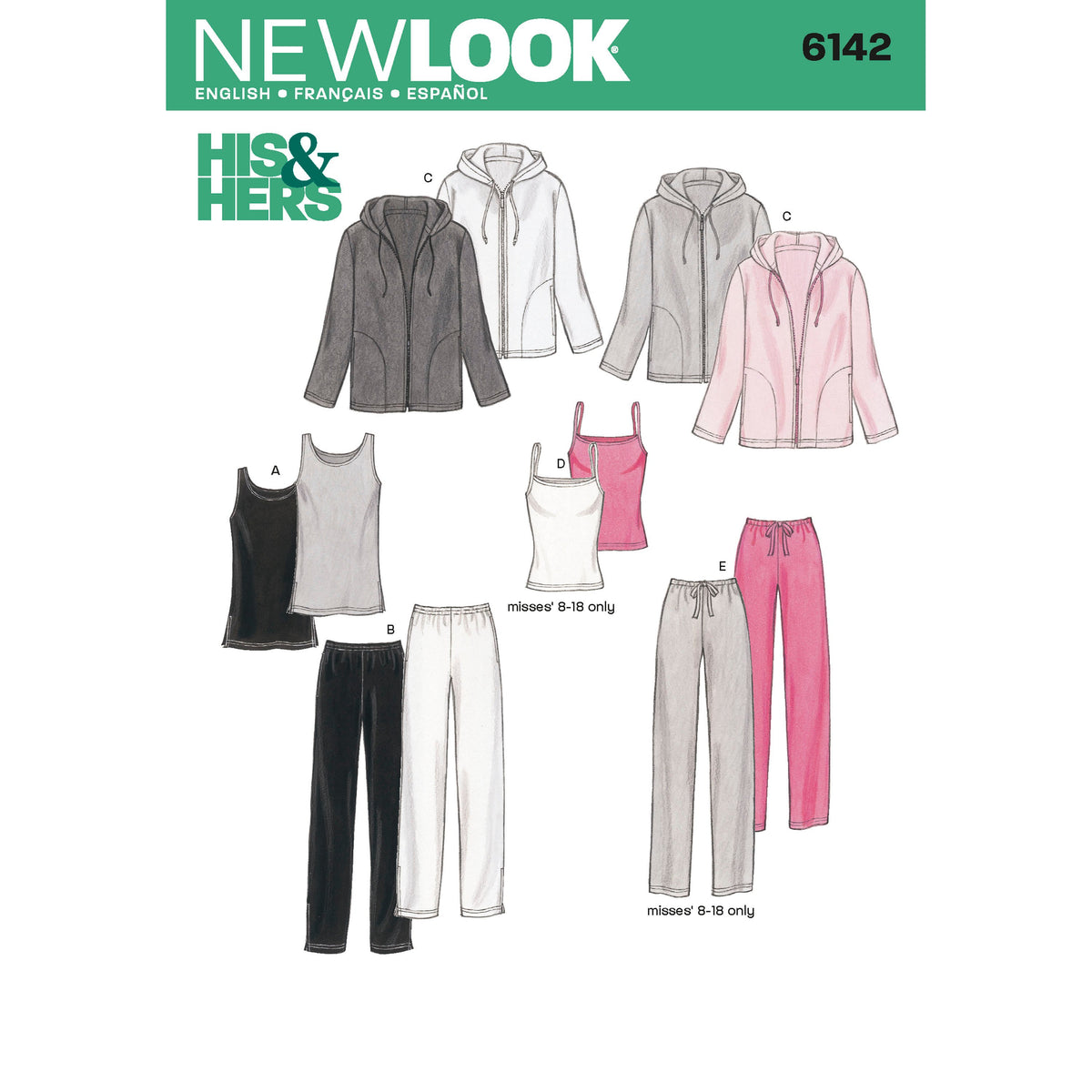 New Look N6142 sewing pattern envelope showing unisex activewear