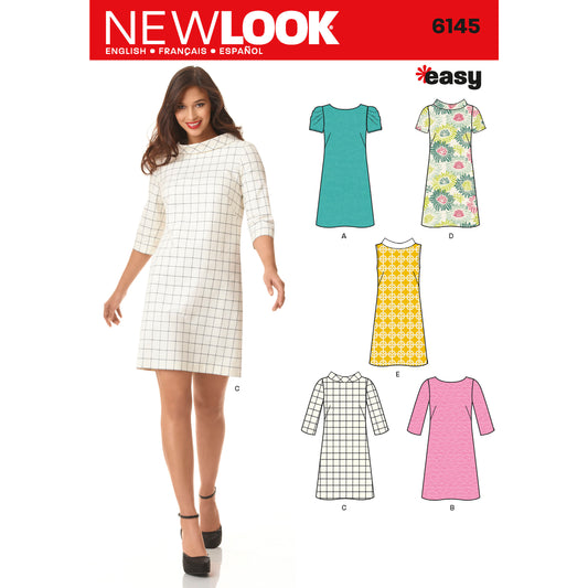 New Look N6145 sewing pattern envelope showing misses' shift dress