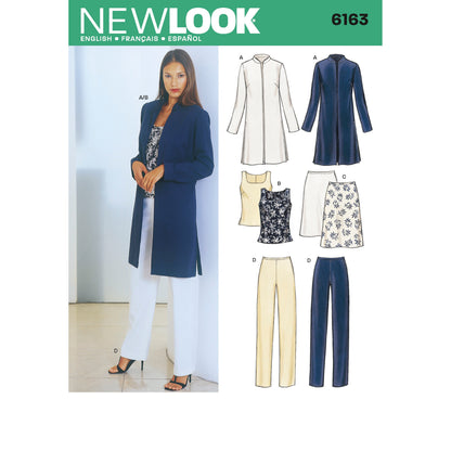 New Look N6163 sewing pattern envelope showing misses' jacket, top, trousers and skirt