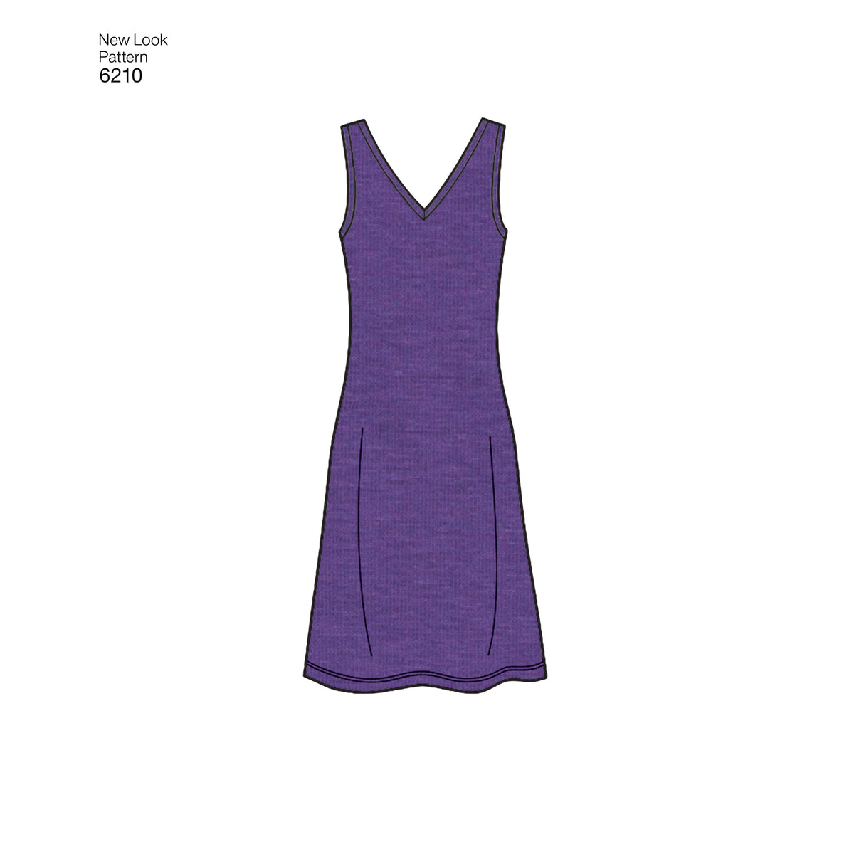 New Look N6210 sewing pattern envelope showing a knit tank dress in knee or long length with a slit