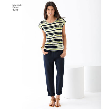 New Look N6216 sewing pattern envelope showing an easy knit top with a scoop neck and short all-in-one sleeves