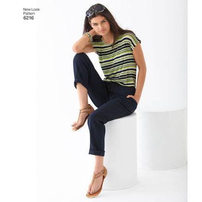 New Look N6216 sewing pattern envelope showing an easy knit top with a scoop neck and short all-in-one sleeves