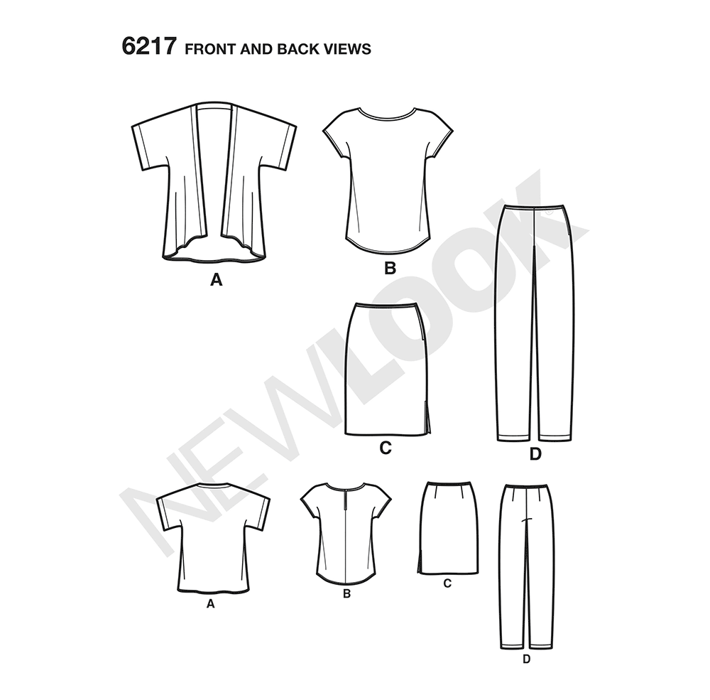 New Look N6217 sewing pattern envelope showing a kimono style jacket and a tee