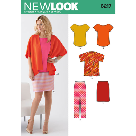 New Look N6217 sewing pattern envelope showing a kimono style jacket and a tee