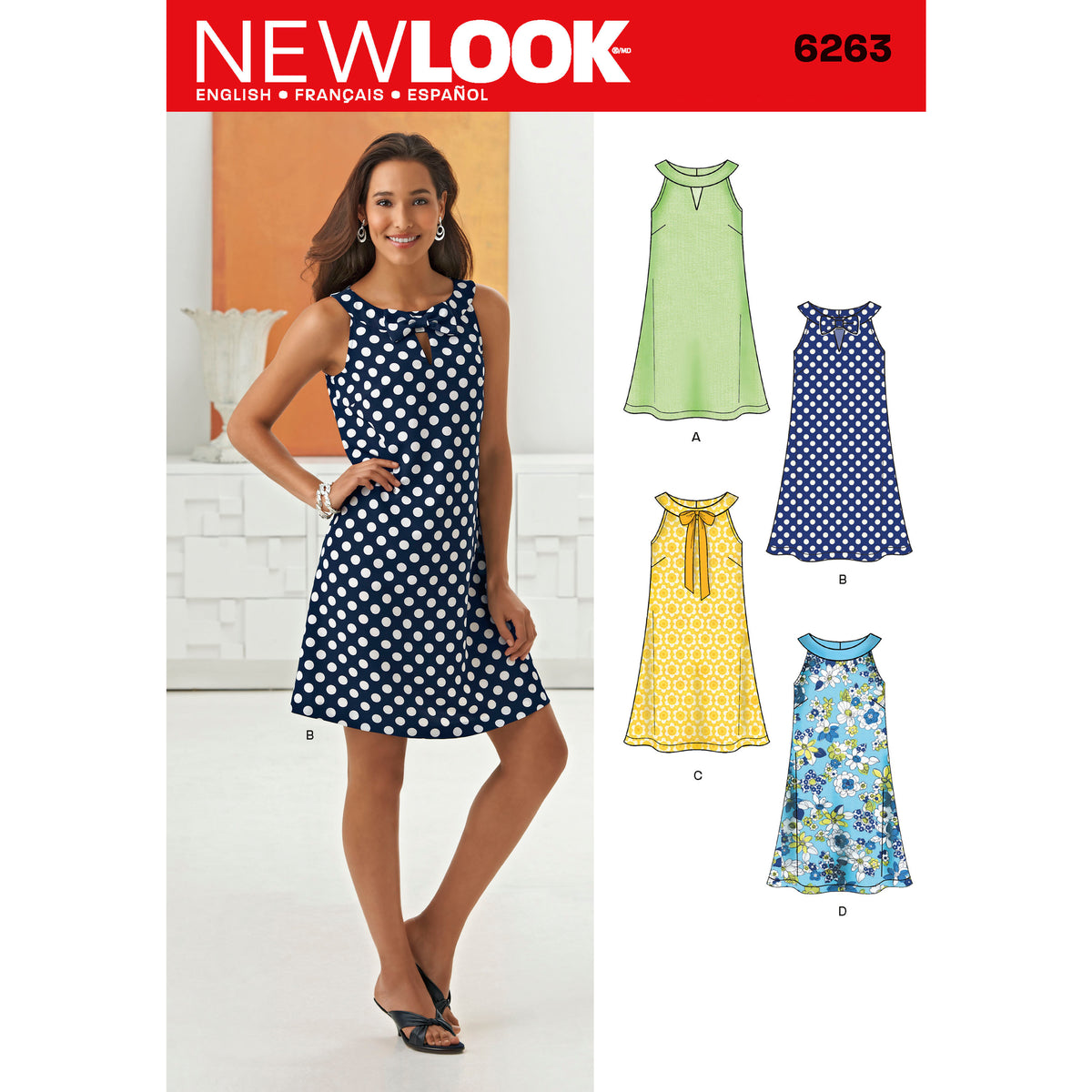 New Look N6263 sewing pattern envelope showing a sleeveless A-line dress