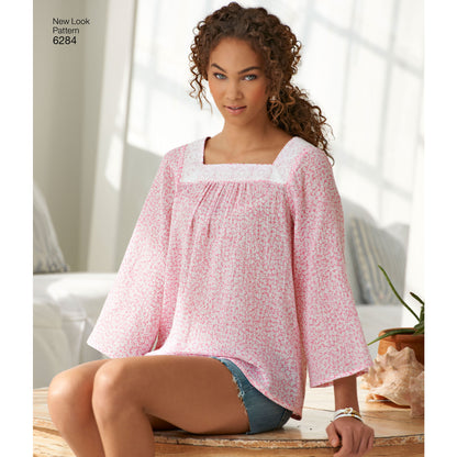 New Look N6284 sewing pattern envelope showing a pullover top in two lengths