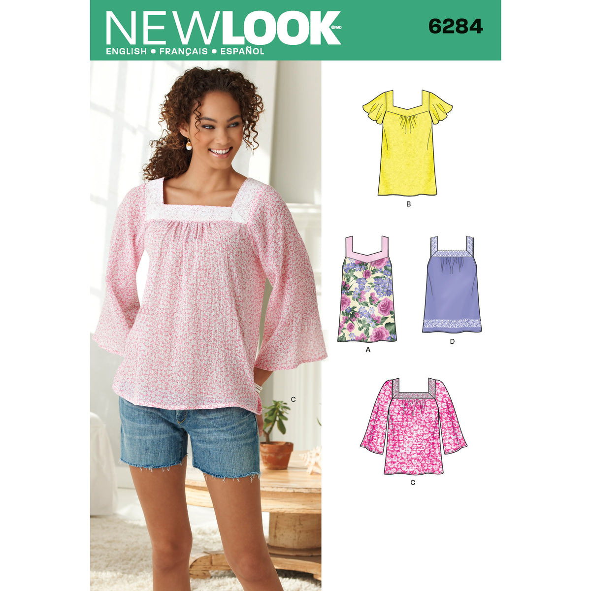 New Look N6284 sewing pattern envelope showing a pullover top in two lengths