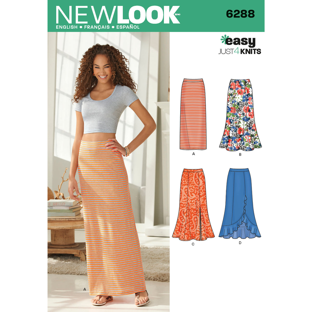 New Look N6288 sewing pattern envelope showing pull-on maxi skirts