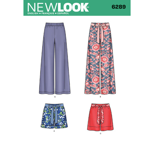 New Look N6289 sewing pattern envelope showing pull-on trousers or shorts with a tie belt