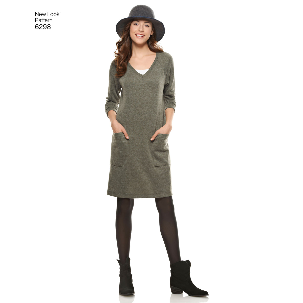 New Look N6298 sewing pattern envelope showing an easy dress from the Just 4 Knits range