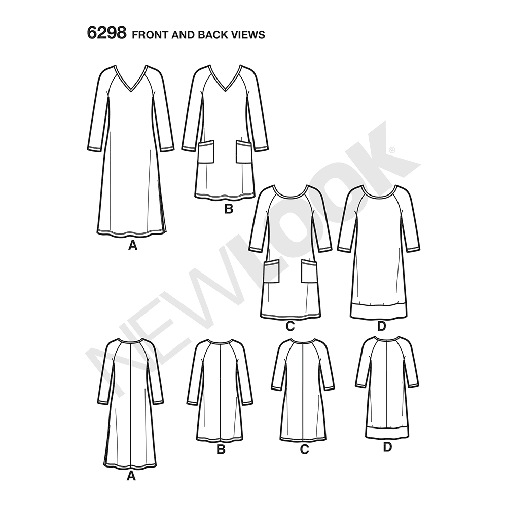 New Look N6298 sewing pattern envelope showing an easy dress from the Just 4 Knits range