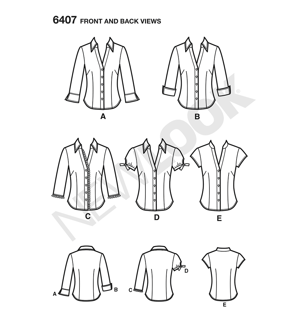 New Look N6407 sewing pattern envelope showing shirts