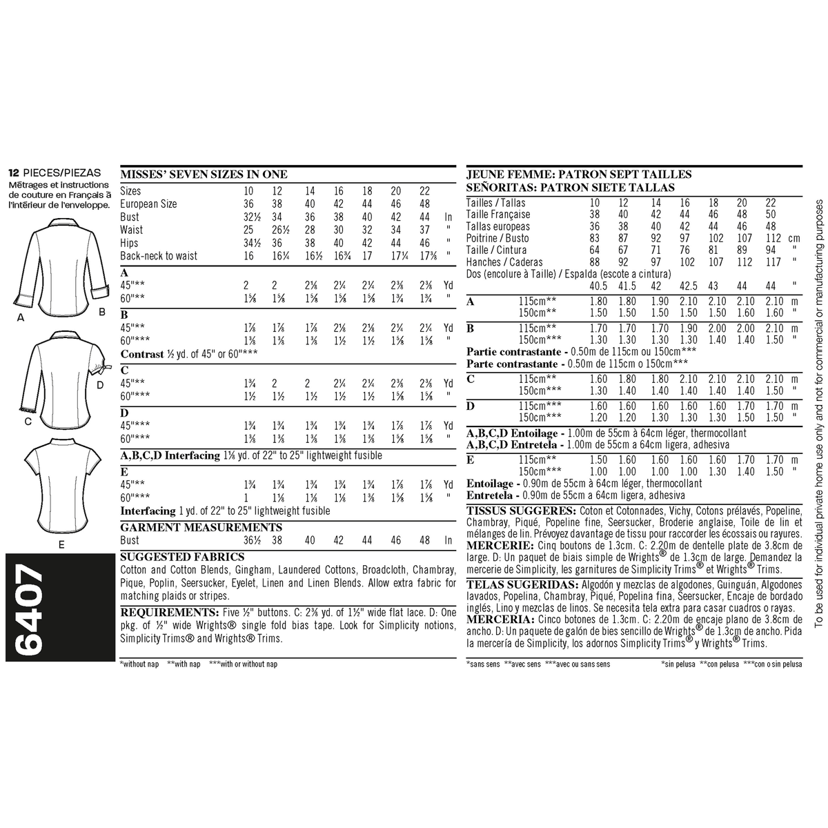 New Look N6407 sewing pattern envelope showing shirts