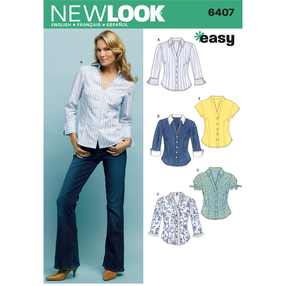 New Look N6407 sewing pattern envelope showing shirts