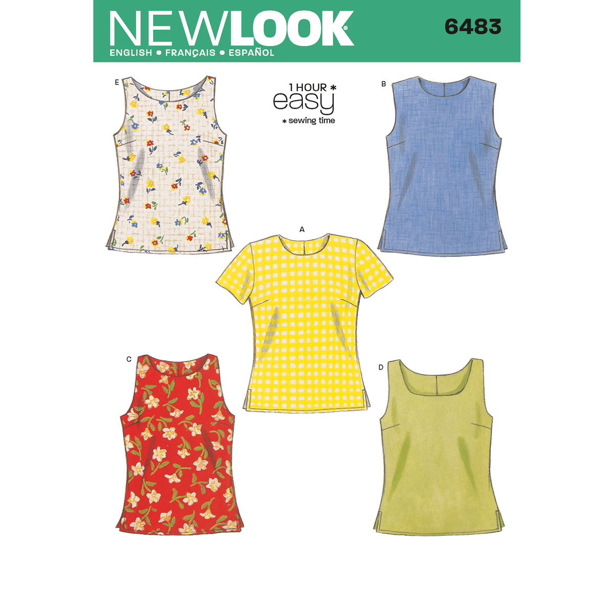 New Look N6483 sewing pattern envelope showing tops