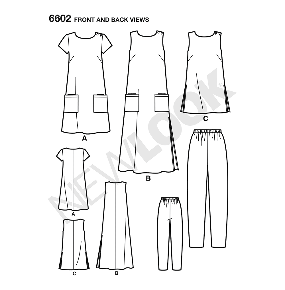 New Look N6602 sewing pattern envelope showing a dress, top and trousers