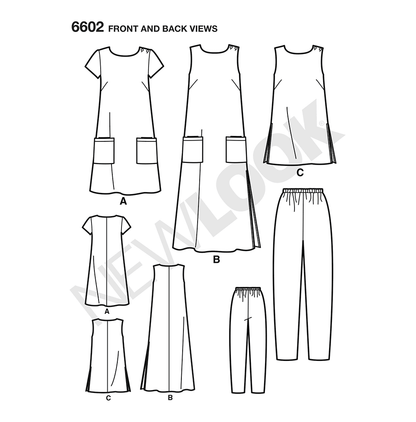 New Look N6602 sewing pattern envelope showing a dress, top and trousers