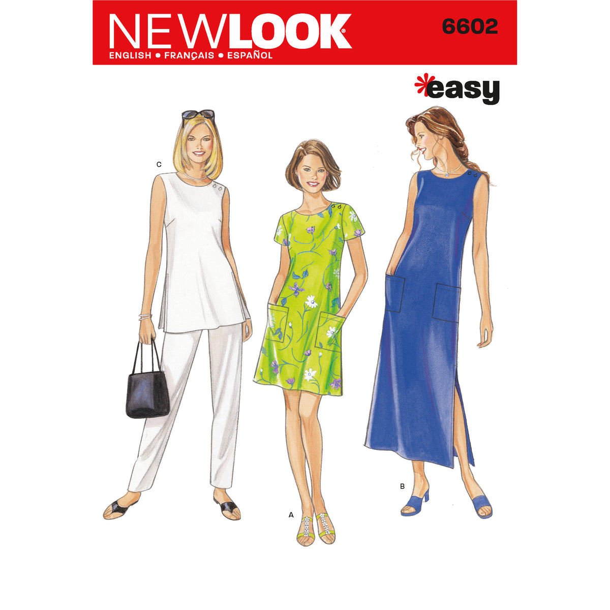 New Look N6602 sewing pattern envelope showing a dress, top and trousers