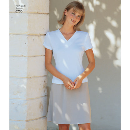 New Look N6730 sewing pattern envelope showing knit tops, skirts and trousers