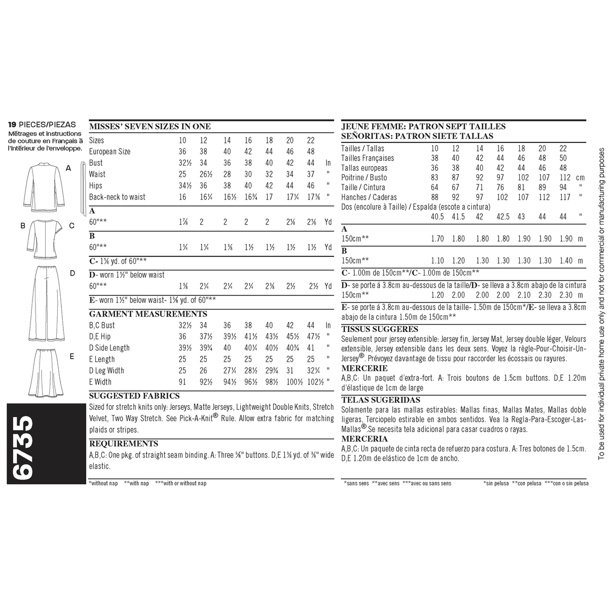 New Look N6735 sewing pattern envelope showing a knit cardigan, tops, trousers and a skirt