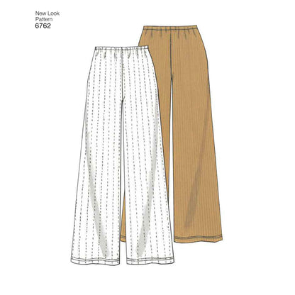 New Look N6762 sewing pattern envelope showing knit trousers, a skirt and a top