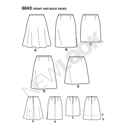 New Look N6843 sewing pattern envelope showing skirts