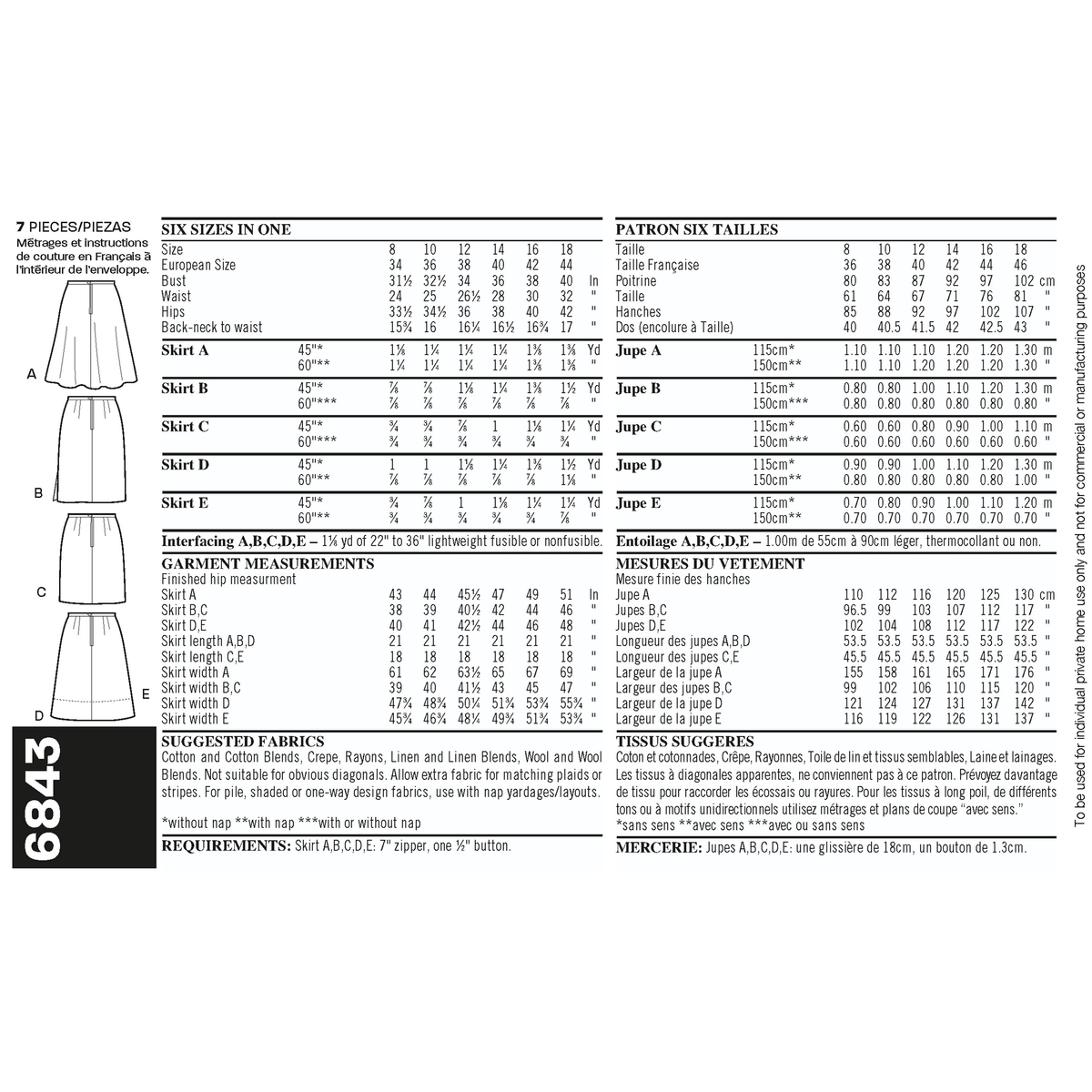 New Look N6843 sewing pattern envelope showing skirts