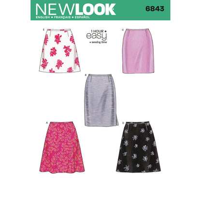 New Look N6843 sewing pattern envelope showing skirts