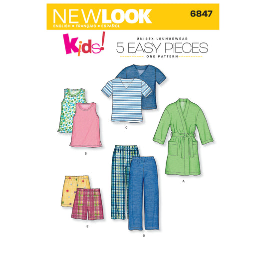 New Look N6847 sewing pattern envelope showing a robe, pyjama trousers or shorts and knit tops