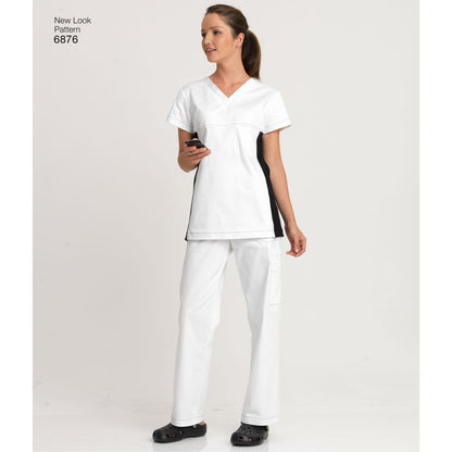 New Look N6876 sewing pattern envelope showing a scrub top and trousers, plus a misses' scrub top