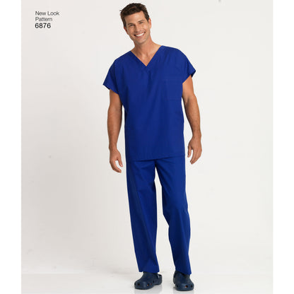 New Look N6876 sewing pattern envelope showing a scrub top and trousers, plus a misses' scrub top