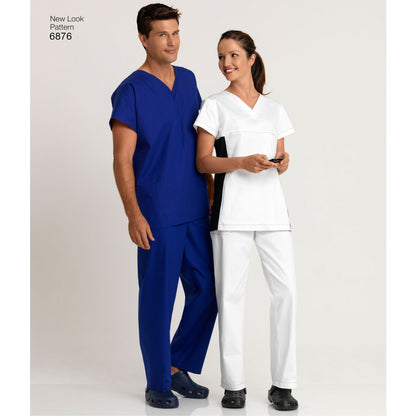 New Look N6876 sewing pattern envelope showing a scrub top and trousers, plus a misses' scrub top