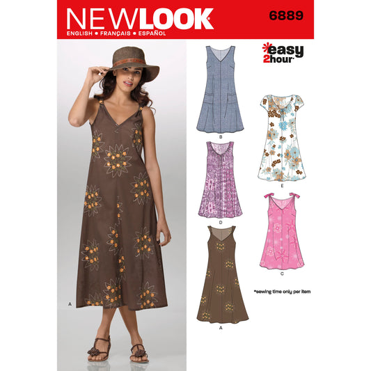 New Look N6889 sewing pattern envelope showing an easy 2-hour pullover dress
