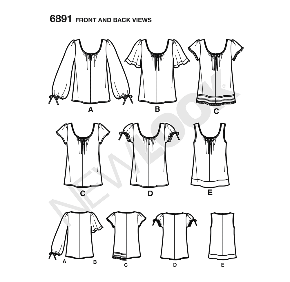 New Look N6891 sewing pattern envelope showing easy pullover tops
