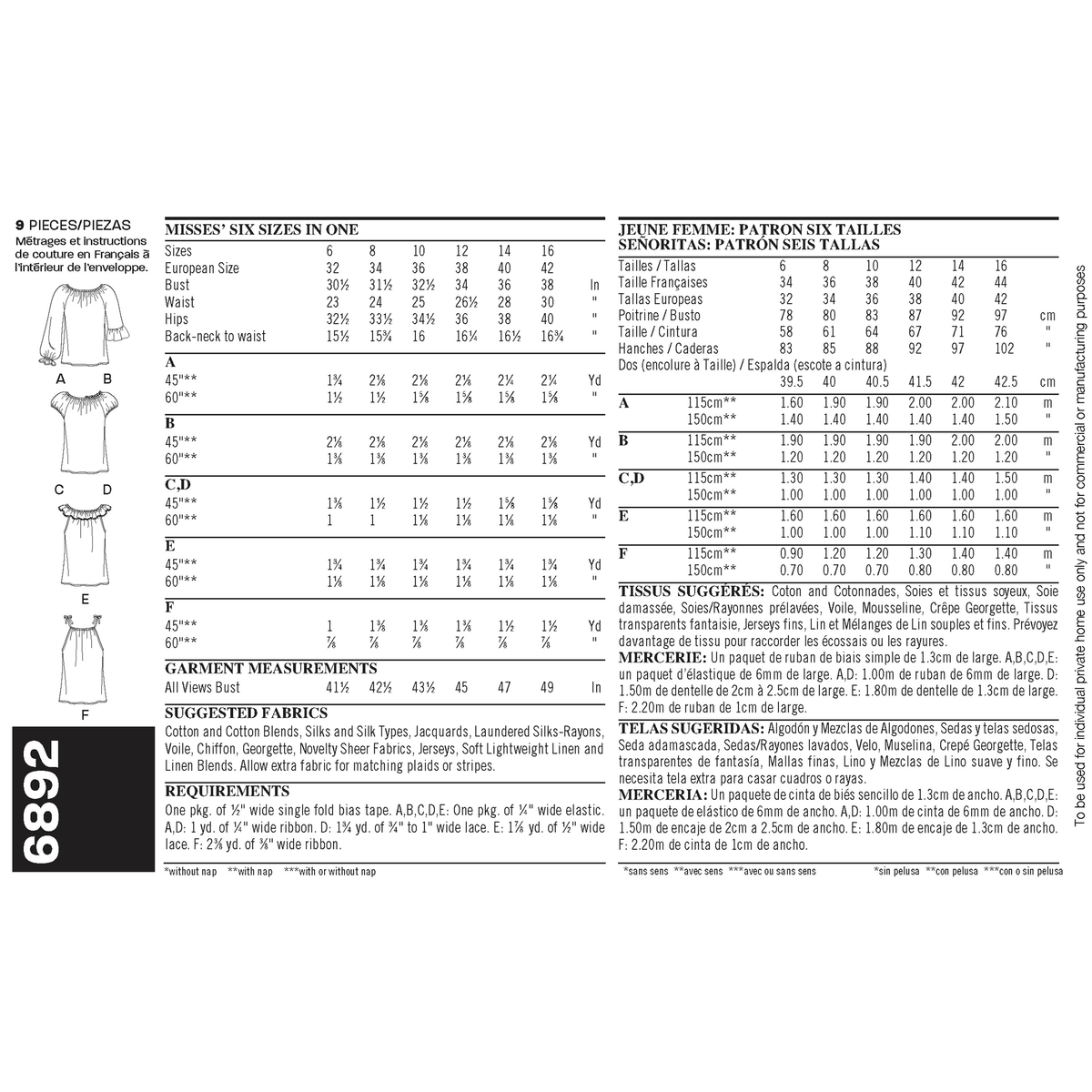 New Look N6892 sewing pattern envelope showing easy 2-hour tops