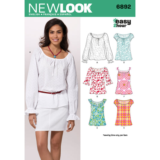 New Look N6892 sewing pattern envelope showing easy 2-hour tops