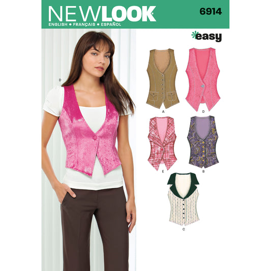 New Look N6914 sewing pattern envelope showing misses' lined vest designs