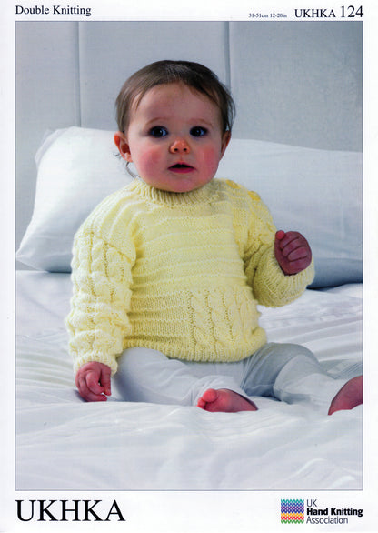 UK Hand Knitting Association DK Knitting Pattern - Baby Sweater and Cardigans - Pattern 124 (Prem-12mths, 31-51cm)