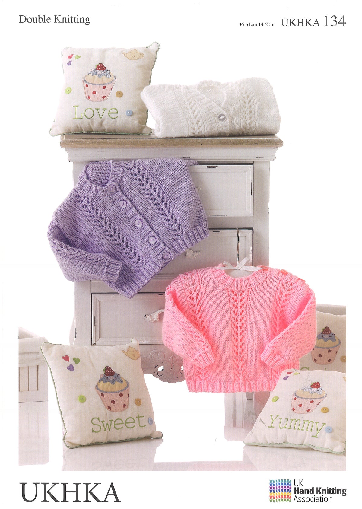 UK Hand Knitting Association DK Knitting Pattern - Baby Sweater and Cardigans - Pattern 134 (0-12mths, 36-51cm)