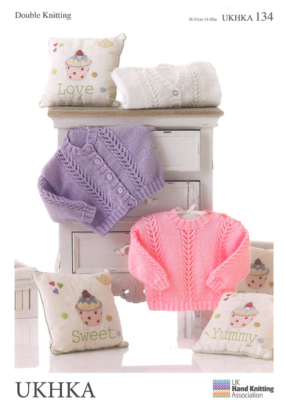 UK Hand Knitting Association DK Knitting Pattern - Baby Sweater and Cardigans - Pattern 134 (0-12mths, 36-51cm)