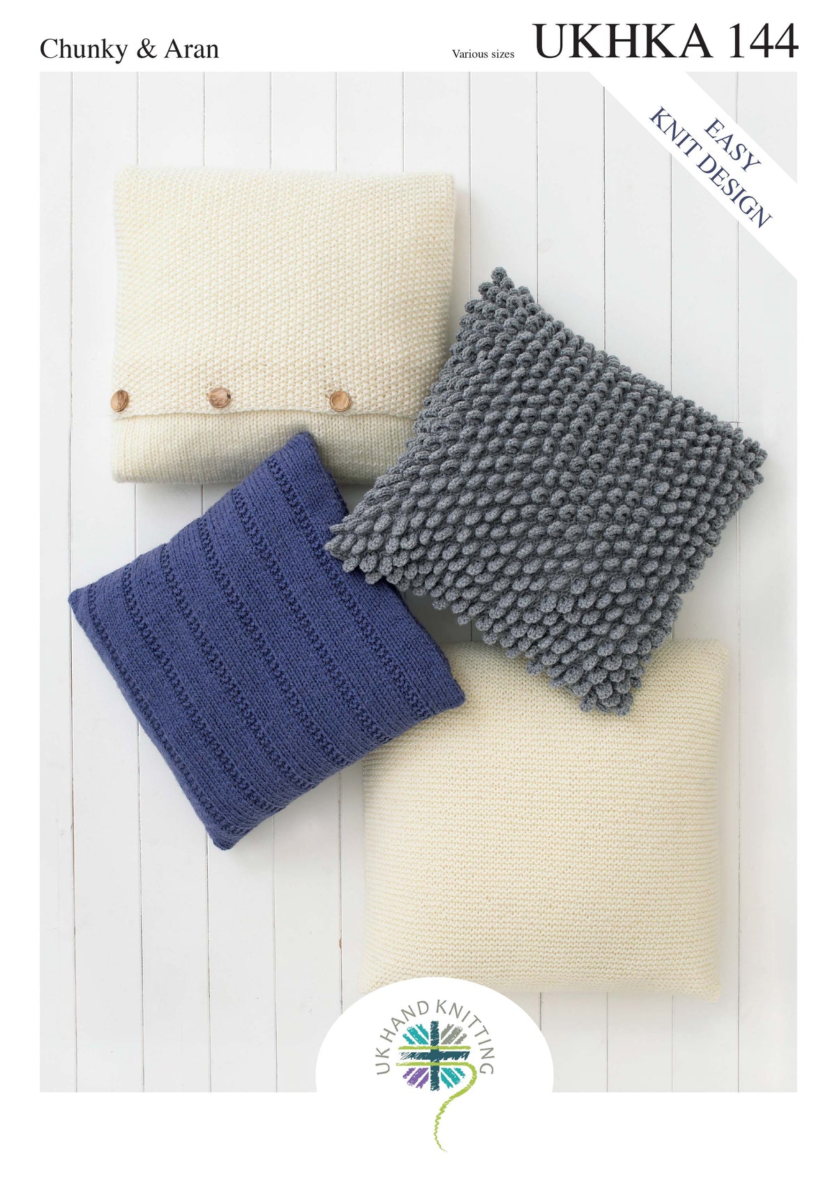 Chunky and Aran cushion covers knitting pattern cover