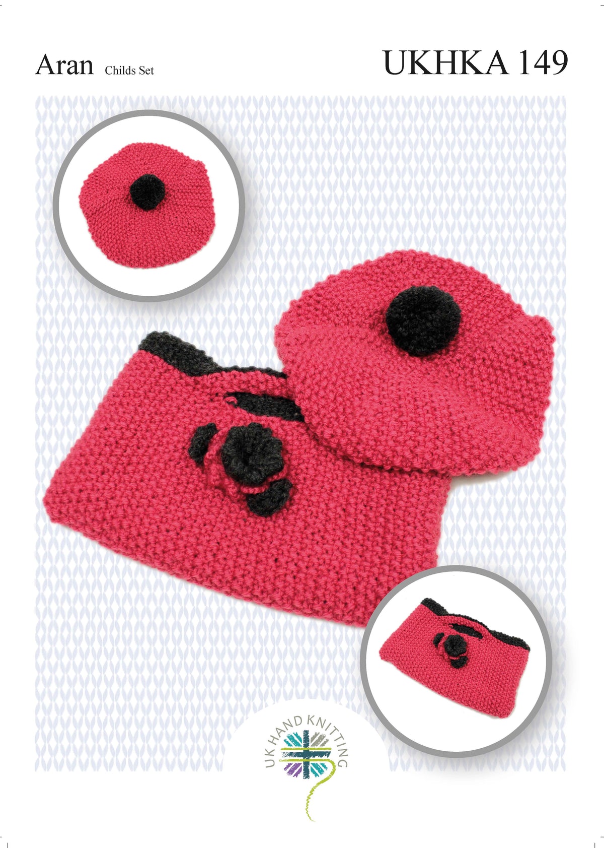 Aran child's hat and bag knitting pattern cover