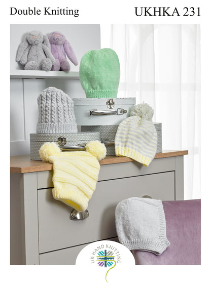 UK Hand Knitting Association DK Knitting Pattern - Hats - Pattern 231